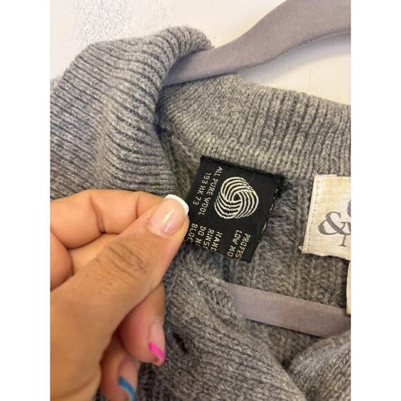 Claudia & Marc 100% Lambswool Cable Knit Vintage Gray Sweater - Picture 4 of 5